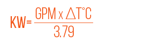 Formula Calculate Power Kw with Flow in GPM and Temperature in C