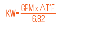 Formula Calculate Power Kw with Flow in GPM and Temperature in F