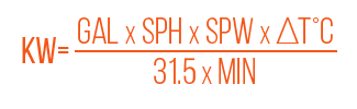 Formula Calculate Power Kw with Volume Temperature Time